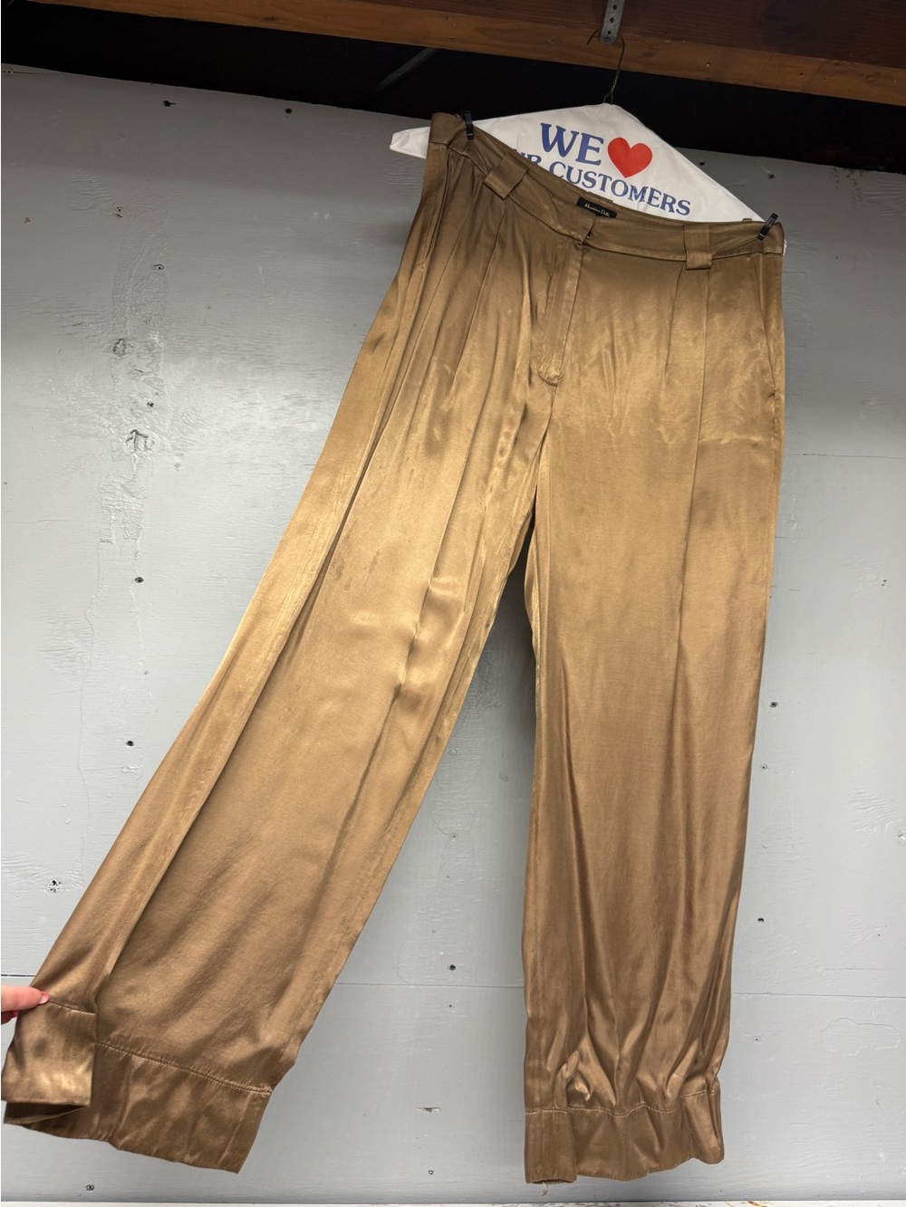 Massimo Dutti Satin-Twill Pleated Trousers in Tan